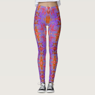 Legging Arte Abstrata Retro Groovy Vermelha e Roxa