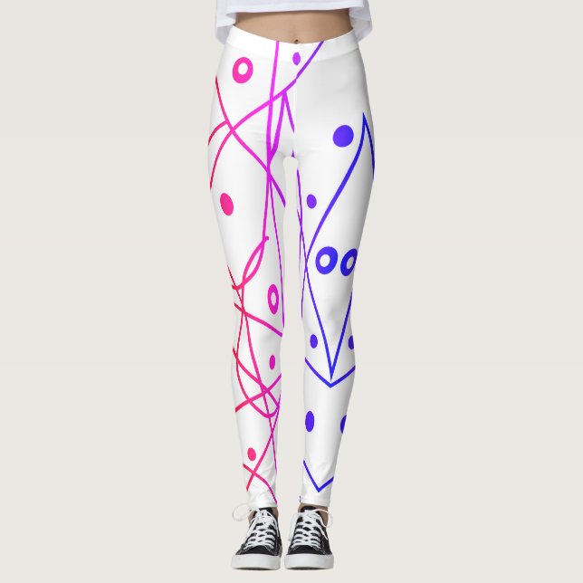 Legging Arte abstrata roxo linhas brancas círculos Minimal (Frente)