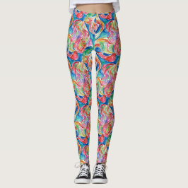 Legging Arte abstrata única Padrão de aquarela em arco-íri