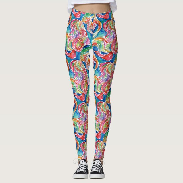 Legging Arte abstrata única Padrão de aquarela em arco-íri (Frente)