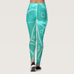 Legging Arte abstrata verde azul linha círculos minimalism