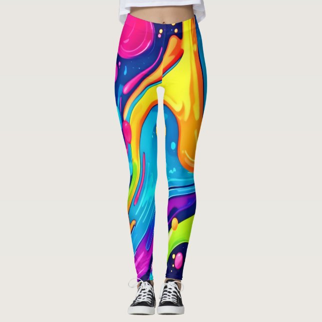 Legging Arte Abstrata Vibrante Neon Splash (Frente)