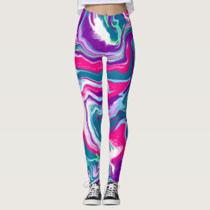 Legging Arte Abstrato de Fluidos Rosa e Azul