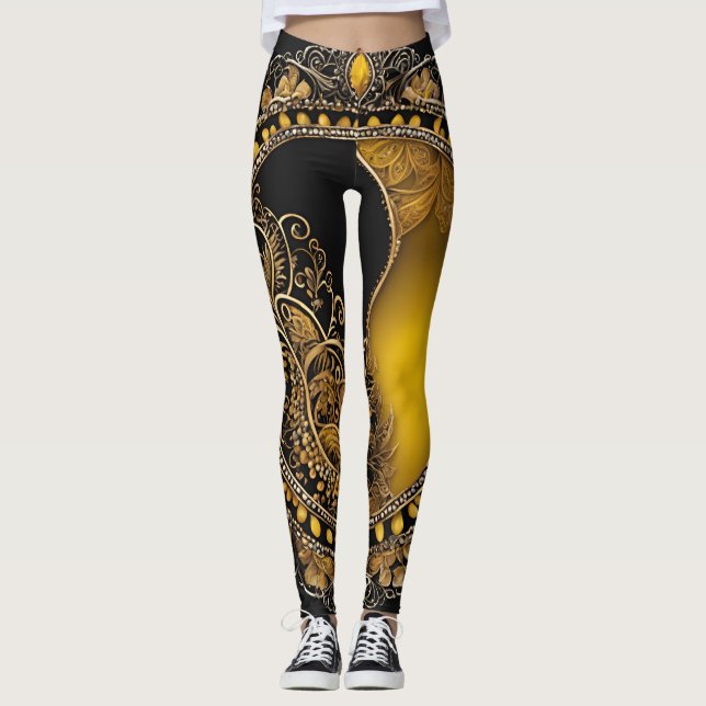Legging Arte AI Dourada e Negra (Frente)