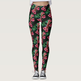 Legging Arte Botânica de Honeysuckle, Trompete Rosa
