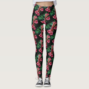 Legging Arte Botânica de Honeysuckle, Trompete Rosa