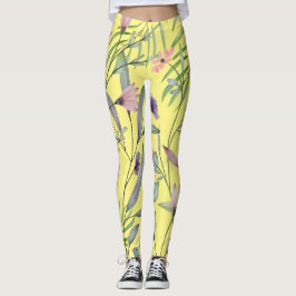 Legging Arte botânica minimalista fofa folhagem amarela