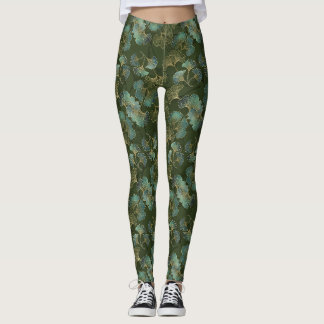 Legging Arte Botânico de Ginkgo em Ouro Refined Esmeralda