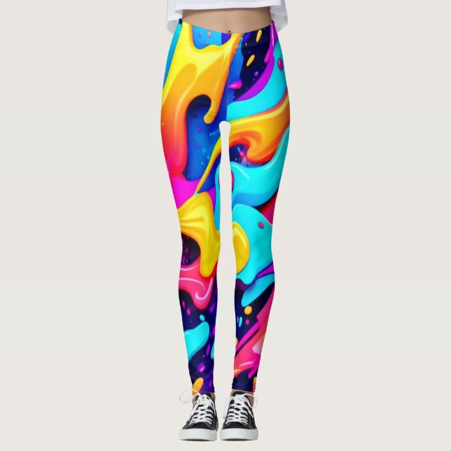 Legging Arte Caótico de Cores Vibrantes (Frente)