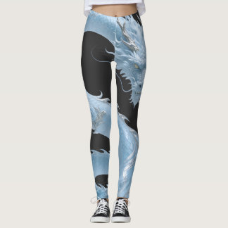Legging Arte Chinesa do Dragão Azul Claro com Design Fanta