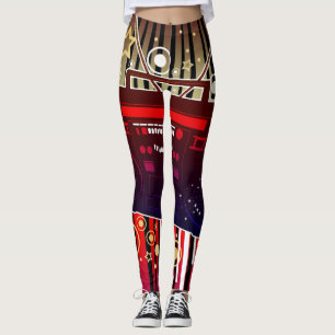 Legging Arte Colorida de Alto-Falante Retro com Música Neo