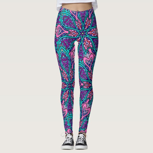 Legging Arte Colorida; Design de Aqua Mandala, Rosa Púrpur (Frente)