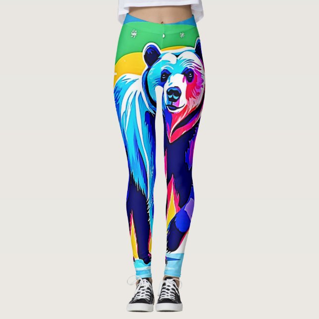Legging Arte Colorida do Urso de Neve (Frente)