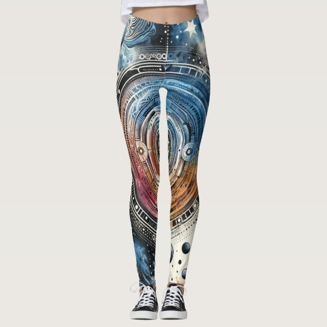 Legging Arte Cósmica Futurística Batik - Design de Espaço (Frente)