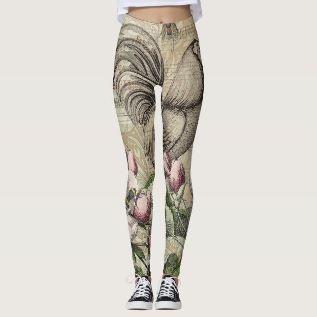 Legging Arte da Flor do Jardim Rooster (Frente)