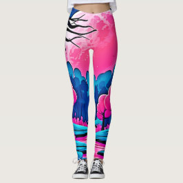 Legging Arte da Floresta Rosa-Ligada