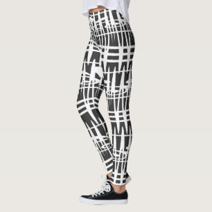 Legging Arte das linhas geométricas brancas abstrato moder