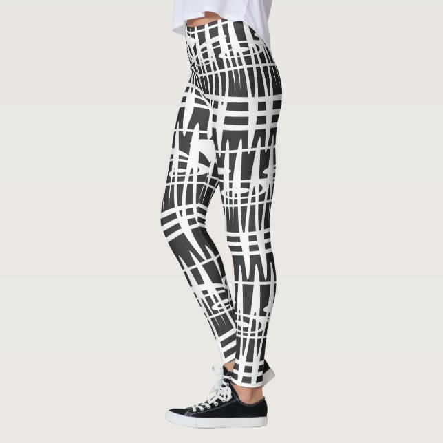 Legging Arte das linhas geométricas brancas abstrato moder (Esquerda)