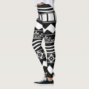 Legging Arte das linhas geométricas brancas abstrato moder