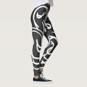 Legging Arte das linhas geométricas brancas abstrato moder