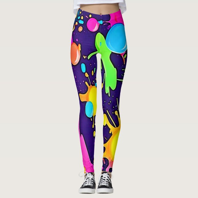 Legging Arte de abertura de cores neon (Frente)