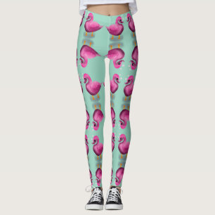 Legging Arte de berçário de Pato Rosa Kawaii Fofo & Coraçõ