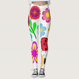 Legging Arte de Cartoon Flores e Insetos