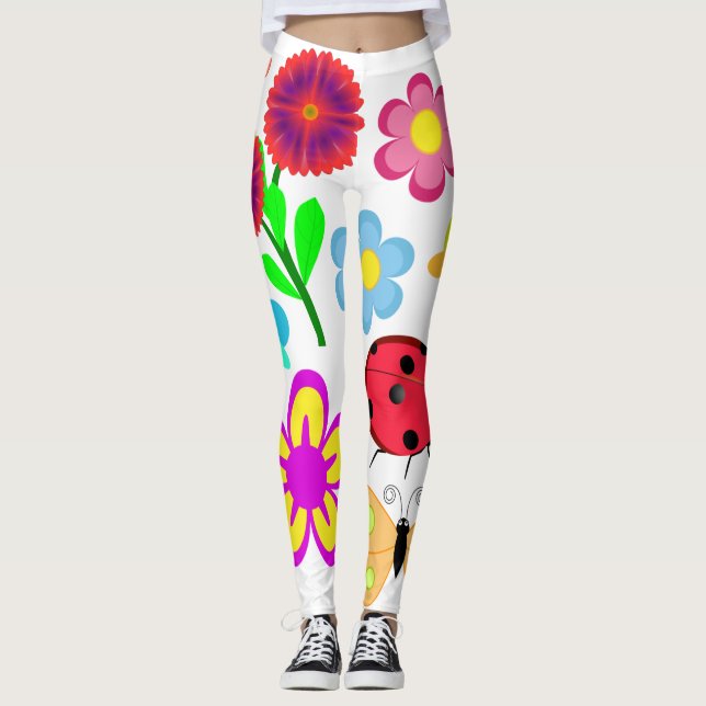 Legging Arte de Cartoon Flores e Insetos (Frente)