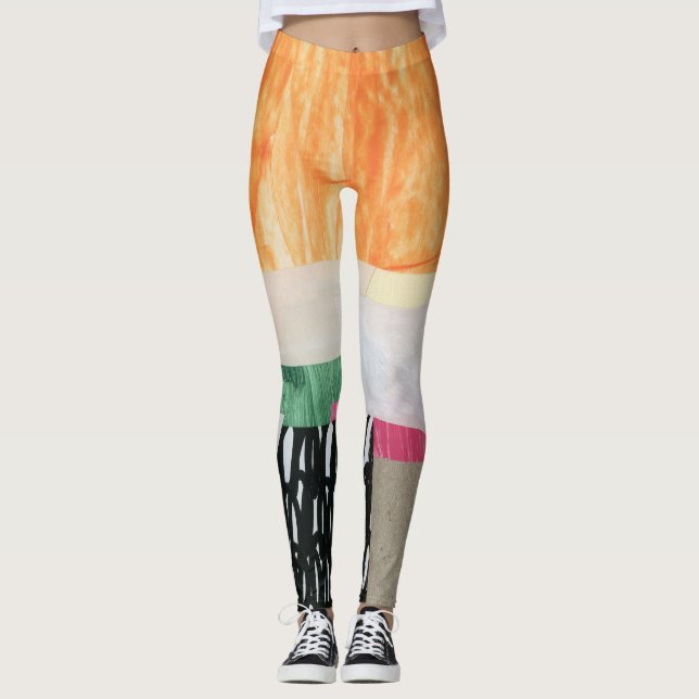 Legging Arte de colagem, abstrato moderno e colorido. (Frente)