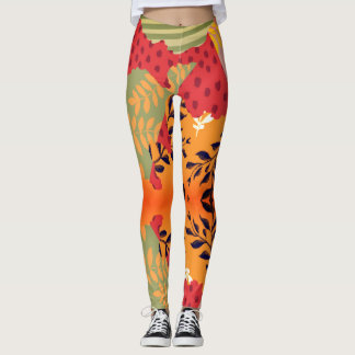 Legging Arte de colagem floral de abstrato multicores