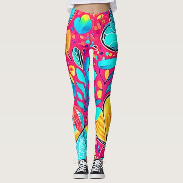 Legging Arte de Coração Floral Vibrante (Frente)