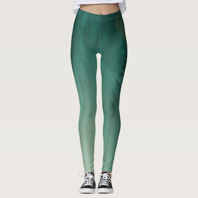 Legging arte de design abstrata verde-clara mística (Frente)