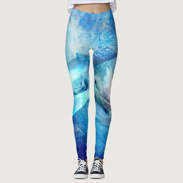 Legging Arte de Digitas do golfinho da aguarela (Frente)