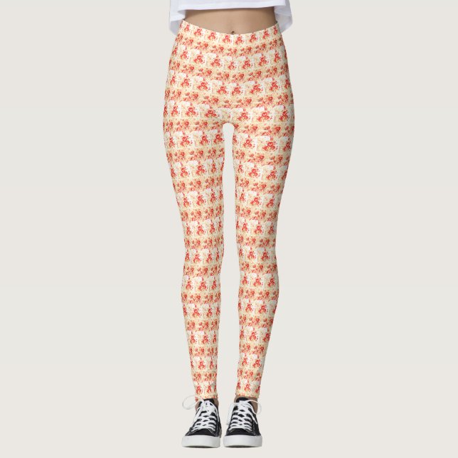 Legging Arte de flores brancas (Frente)