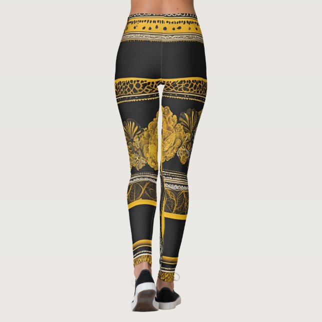 Legging Arte de Girassol preto e amarelo (Verso)