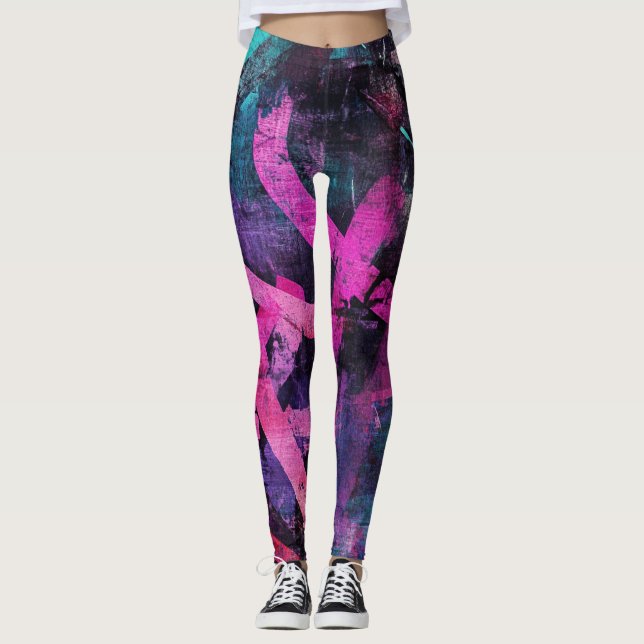 Legging Arte de Grafite Urbano Bruto com Pinceladas Negrit (Frente)