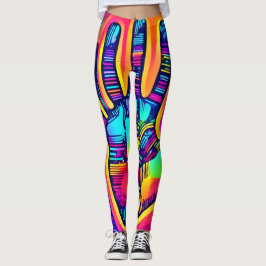 Legging Arte de impressão de Cinco e Meia Dedos Neon Color