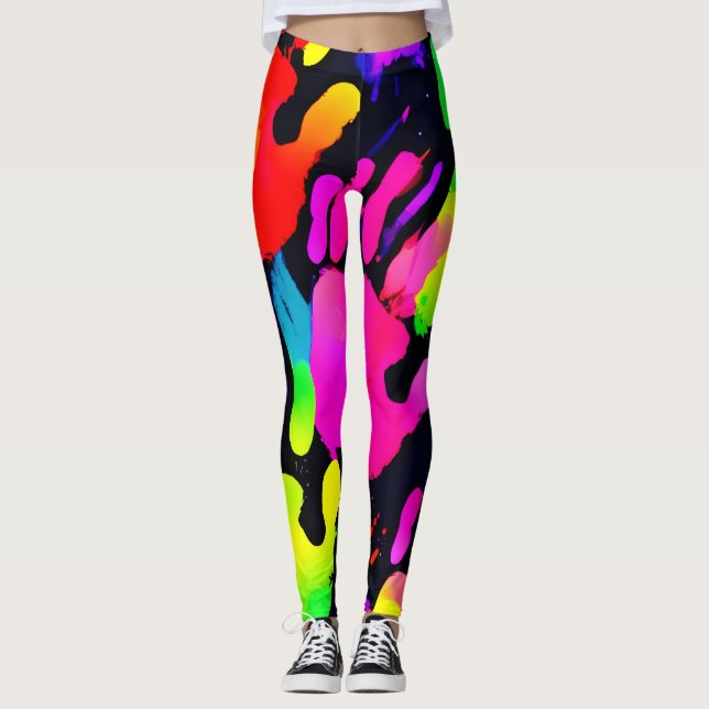 Legging Arte de impressão digital neon vibrante (Frente)