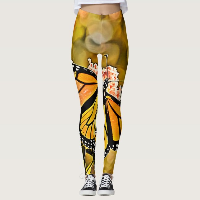 Legging Arte de Jardim da Borboleta Monarca (Frente)