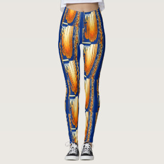 Legging arte de padrão aquoso de abstrato azul e amarelo