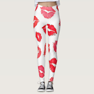 Legging Arte de padrão de lábios vermelho e rosa