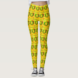 Legging arte de padrão de rosa amarela dourada tradicional