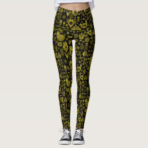 Legging Arte de Padrão Folclórico Escandinavo Nórdico