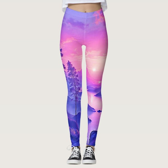 Legging Arte de Paisagem Roxa (Frente)