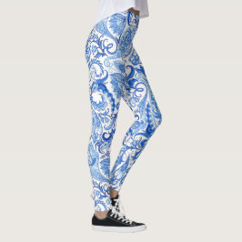 Legging Arte De Paisley Branco Branco Clara E Azul Escuro