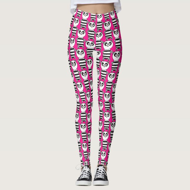 Legging Arte de Panda Preto e Branco Divertida (Frente)