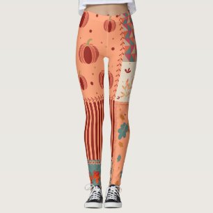 Legging Arte de Patchwork de Folha de Outono e Bolota