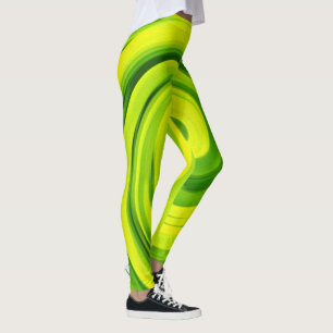 Legging Arte de Pintura Abstrata Líquida Verde Groovy em T