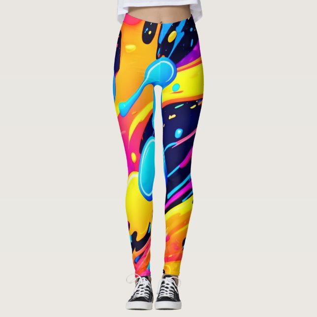 Legging Arte de Pintura com Salpicos de Neon (Frente)