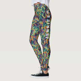 Legging Arte de Pixel Verde Tendência e Padrão Abstrato No